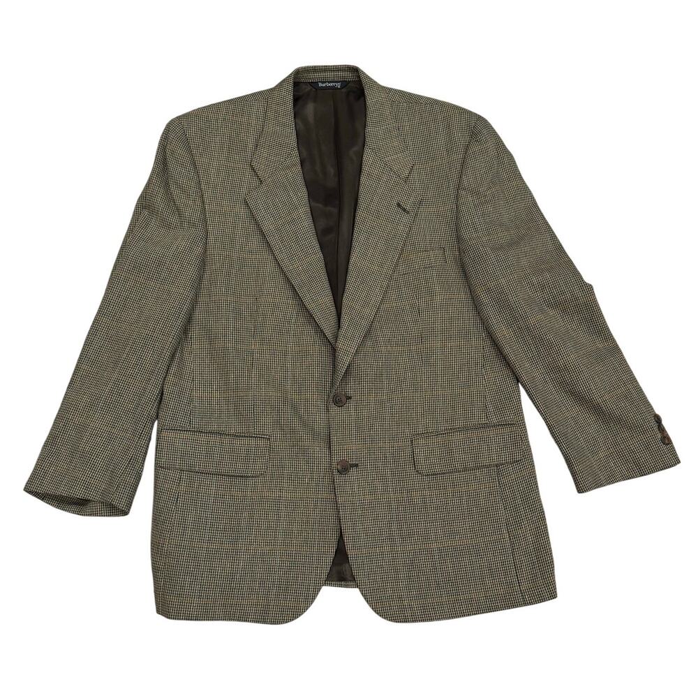 Vintage Burberrys Houndstooth Overplaid Wool Blazer USA Union Made Sz 37